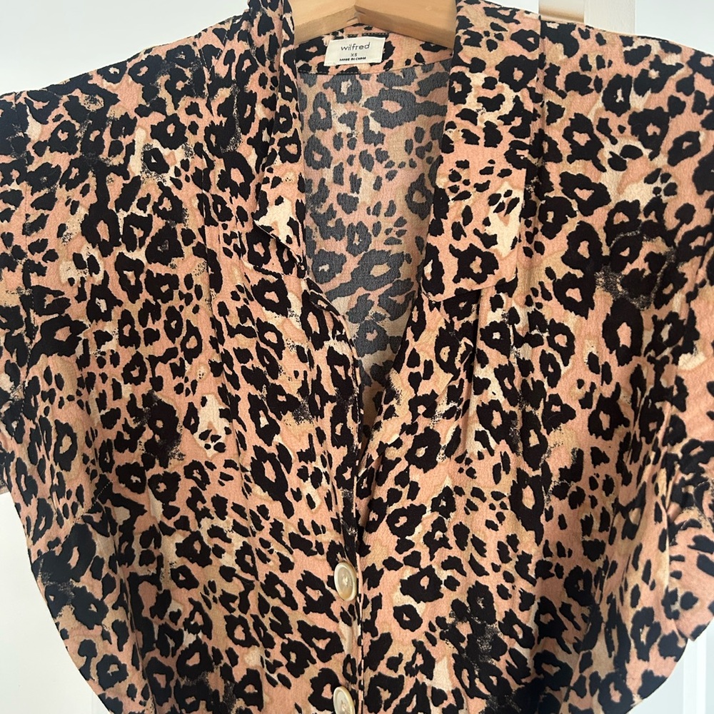 Wilfred Tan and Cream Button Down Shirt with Notched Collar - Picture 1 of 3